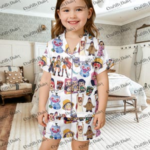 Cute Kpop Demon Hunters Huntrix Kids and Youth Satin Pajama Set, Rumi Zoey Mira  K-pop Demon Hunters Pajama Set, Pjs Set For Kids