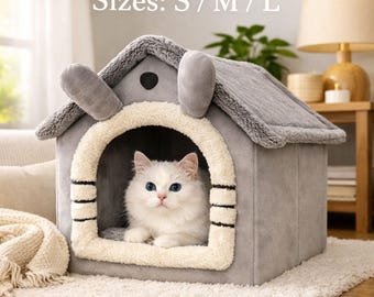 Maison douce et confortable pour petits chiens et chats, lit d'intérieur en peluche avec un design mignon d'ours, maison confortable pour chiots et chatons, pour caniche bichon et chihuahua