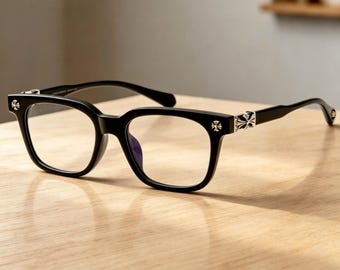 Chrome Hearts style glasses, black and silver cross frame, gothic punk cross, Y2K retro decadent style, unisex gift.