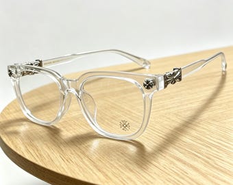 Gafas con cruz gótica, montura blanca transparente plateada, cruz gótica punk, estilo grunge vintage Y2K, regalo para ella y para él.