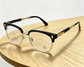 Okulary korekcyjne w stylu vintage gotyckim, chromowane, w kształcie serca CH, popularne, białe, kwadratowe, niebieskie, lekkie, prezent dla niej