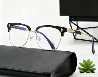 Vintage Gothic Designer Style Eyeglass Chrome Heart CH Popular White Square Blue Light Glasses gift for her