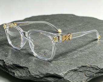 Designer-style eyeglasses with clear and gold frames Gothic/Punk/Crosses/Y2K Style  Gift for Her and Him