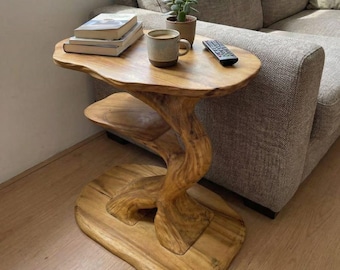 Live Edge Wooden Side Table Handcrafted Organic  Rustic Natural Wood End Table Unique Sculptural Sofa Table Modern Minimalist Decor