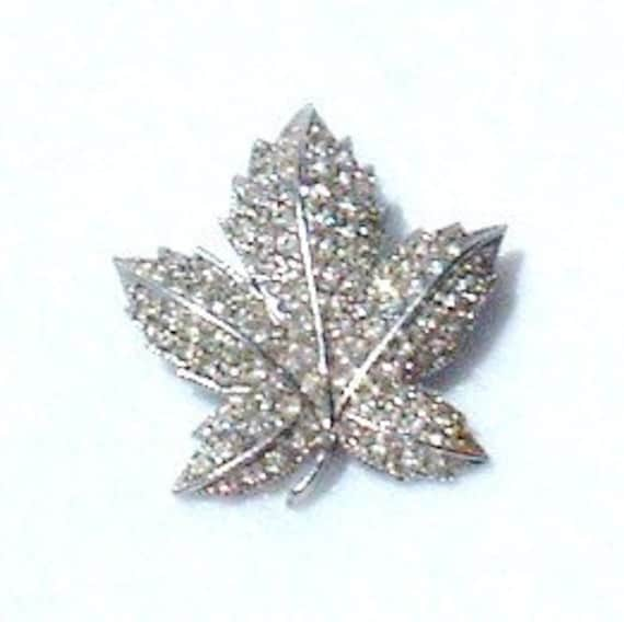 Vintage Rhinestone Leaf Brooch - image 1