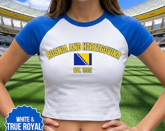 Bosnia Raglan Baby Tee World Cup 2026 Shirt Bosnia and Herzegovina Crop Top Retro Soccer Jersey Group Matching Game Day Apparel Tee Gift