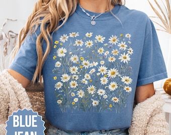 Daisy Flower Shirt Comfort Colors, Wildflowers Shirt, Cottagecore Floral Tee, Botanical Shirt, Nature Aesthetic Tee, April Birth Flower Gift