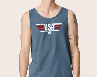 Pilot Dad Grandpa Tank Top, Vintage Fighter Jet Gift for Father, Retro Airshow Graphic Tank, Patriotic Aviation Tank, July 4th Pilot Tank