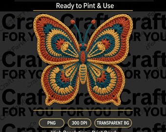 Butterfly Crochet PNG | Colorful Embroidery Style Boho Insect Design