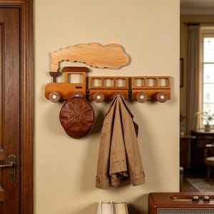 Handcrafted Wooden Train Hook, Retro Wall Hook for Coats, Bags, Home Decor, Gift for Train Lovers, Decorative Wall Rack