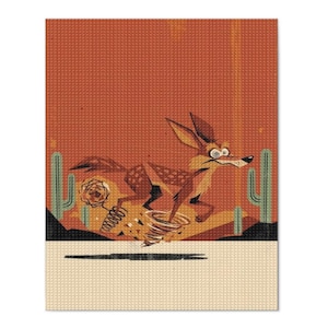 Desert Diamond Painting Kit, Rust Orange Coyote, Mid-Century Modern Full Drill Diy Art Kit