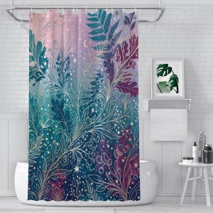 Douchegordijn Magisch Bos Celestial Night Sky Botanische Sterren Bladeren Gradiënt Paars