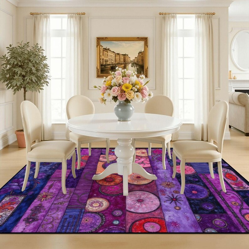 Purple Area Rug, Modern Geometric Carpet For Living Room, Pink Boho Floor Mat image 6