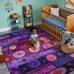 Purple Area Rug, Modern Geometric Carpet For Living Room, Pink Boho Floor Mat image 5