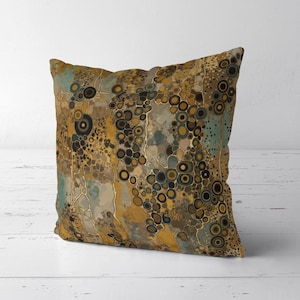 Organic Pattern Pillow Cover, Mustard Yellow Cushion Throw, Mid-Century Modern Boho Abstract Circles Cover