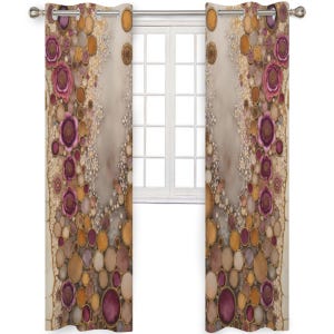 Cortinas de ventana con estampado floral abstracto, mosaico geoda, cortinas opacas color ciruela y dorado para dormitorio