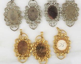 Victorian Cabochon Pendants Blanks Antiqued Brass DIY Necklace /& Book Journal Frame Set 4