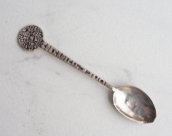 Sterling Silver Spoon- Acapulco Mexico Souvenir- Marked 925 - Salt Spoon- Garnish  Small- Aztec Face Design- Mid-Century 1940’s- Souvenir