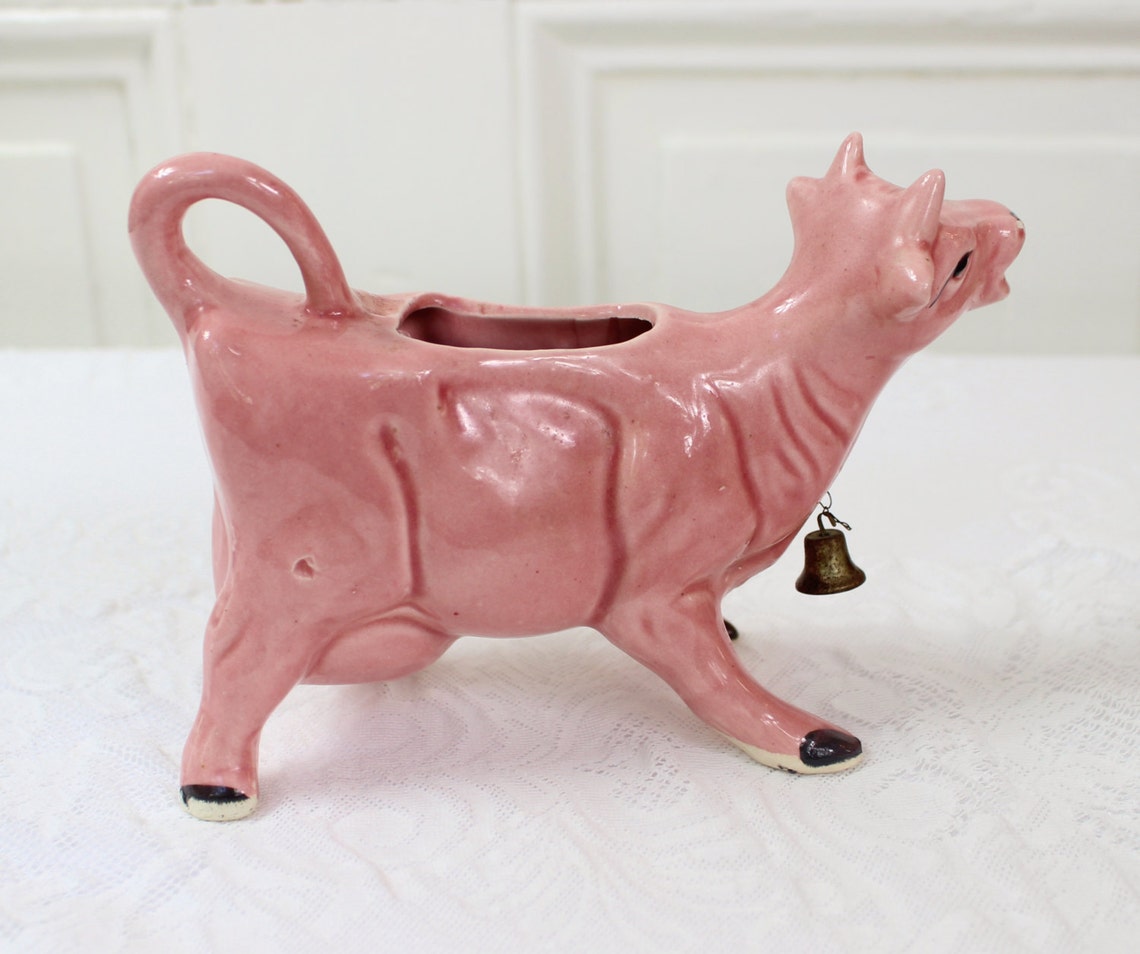 Cow Creamer Vintage Pink Porcelain Cow Pitcher Creamer Bell Etsy