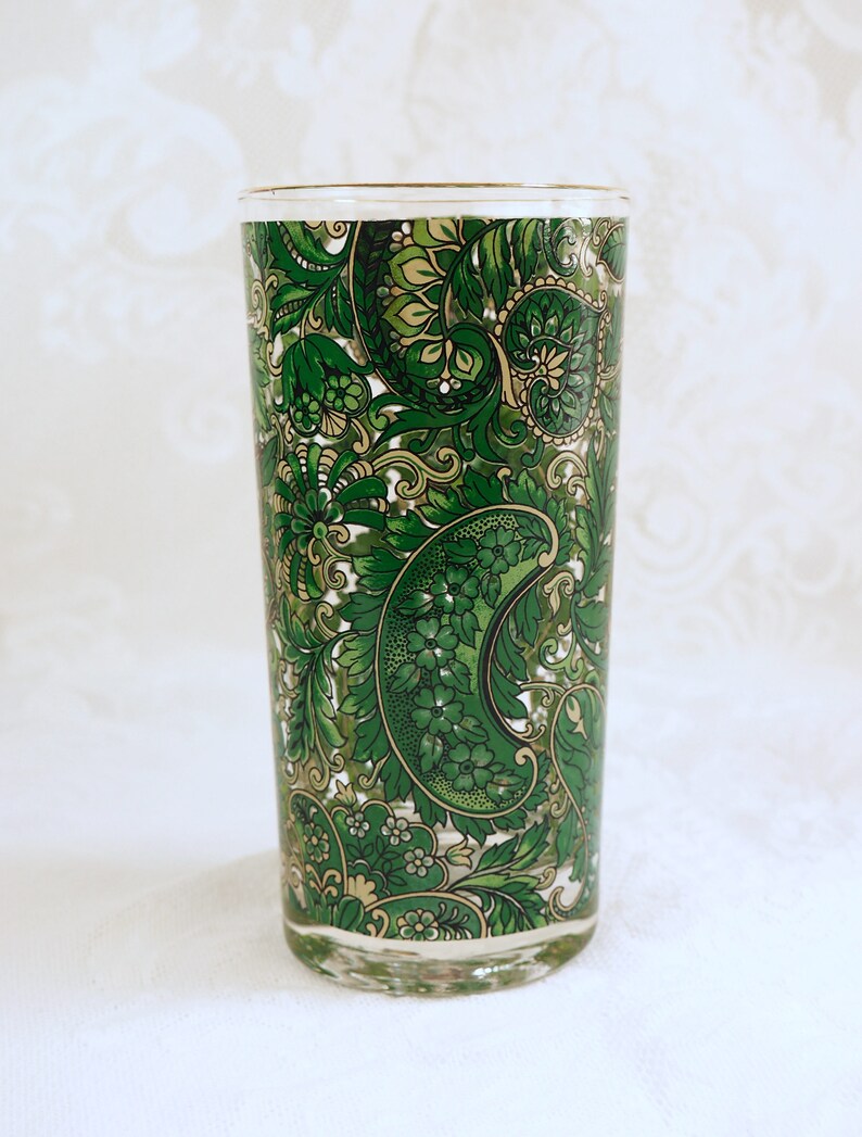 Vintage Green Paisley Embossed Drinking Glasses Glass Etsy