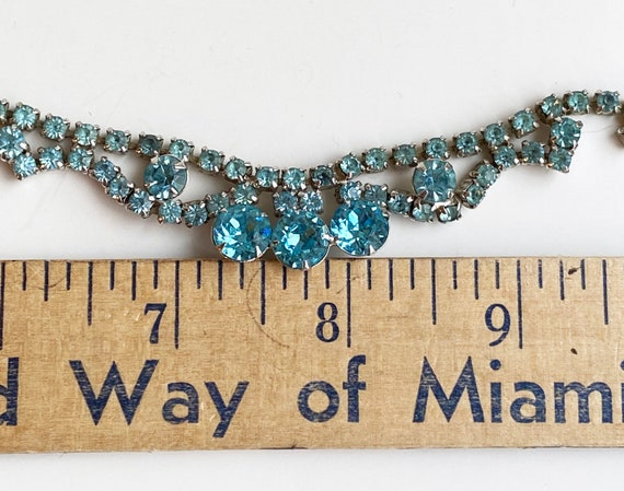 Vintage Aqua Blue Rhinestone Necklace- Silvertone… - image 3