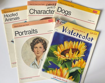 Bulk Lot Art Instruction Books- Set of Five (5) Books! -  Walter Foster- Watercolor, Portraits, Dogs, Characters, Animals- Drawing Painting