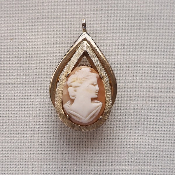 Vintage Cameo Watch Pendant- Genuine Carved Shell Cameo- Taylor Swiss Made Watch Back- Gold tone metal, Mid-Century, Necklace Jewelry