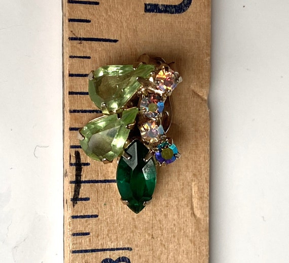Vintage Green Rhinestone Clip-on Earrings- Aurora… - image 5