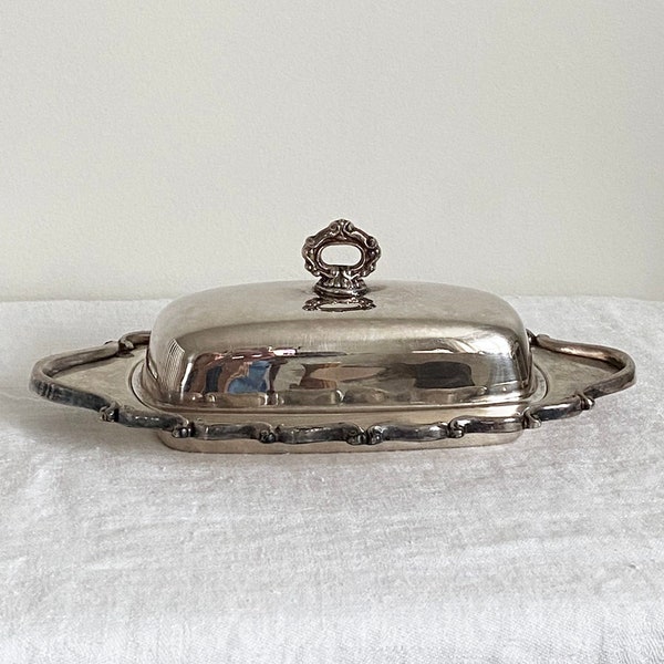 Silverplate Covered Butter Dish- Vintage Antique- F.B. Rogers- Mid-Century- Baroque- Silver-Plate- Tableware- Serving- 1/4 pound butter 9058
