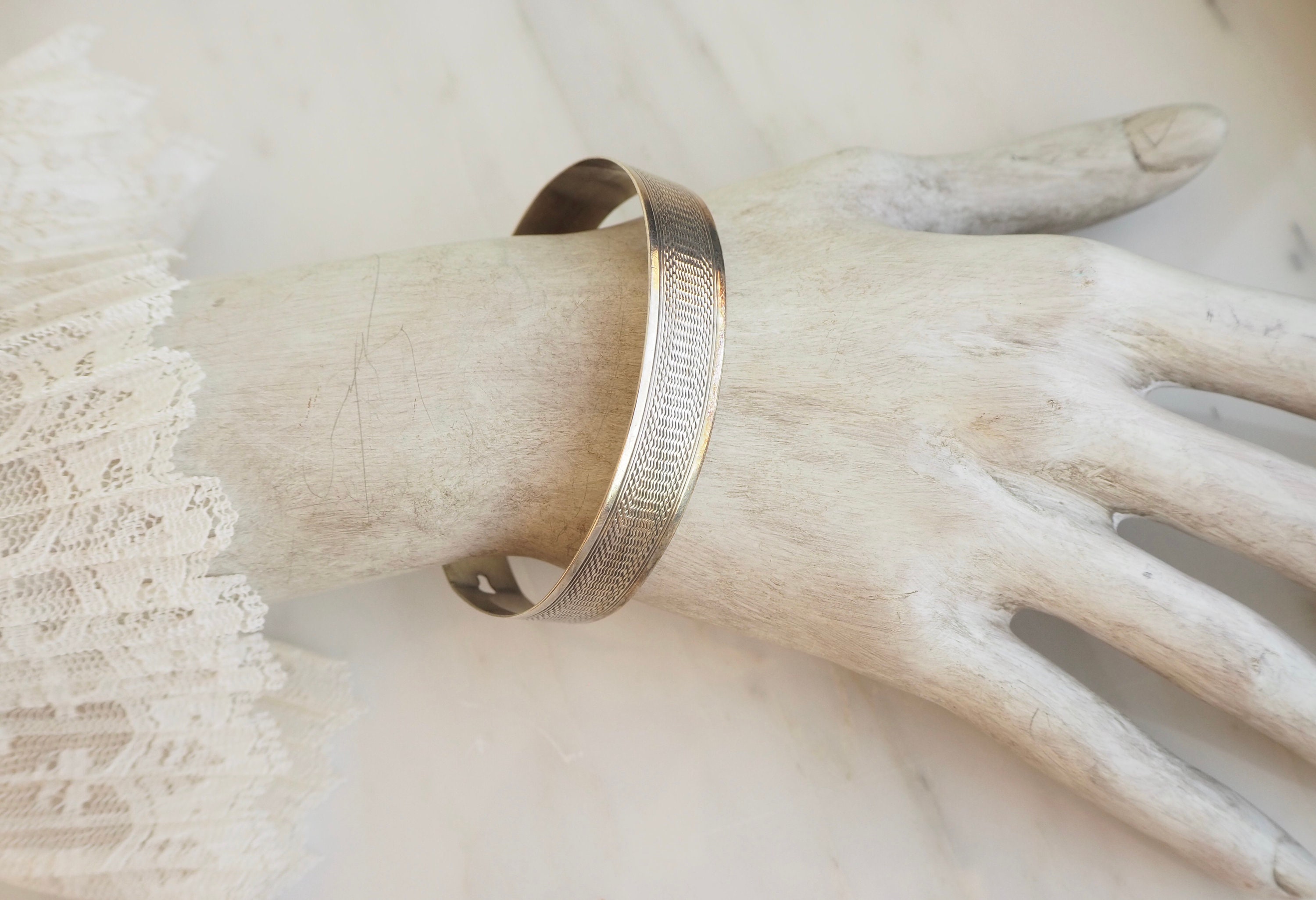 Vintage Sterling Silver Bracelet- Made in England- Engine Turned 
