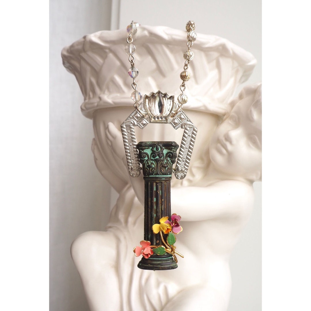 Art Deco Era Rhinestone Buckle Upcycled Necklace- Austrian Enamel ...