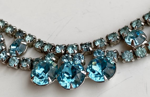 Vintage Aqua Blue Rhinestone Necklace- Silvertone… - image 4