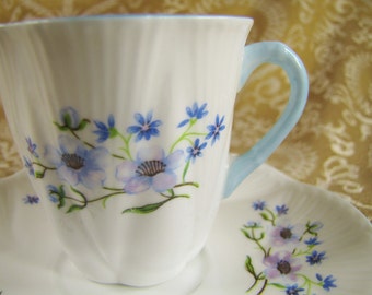 Shelley Demitasse Cup and Saucer- Blue Rock Pattern- Vintage English China- Espresso Cup