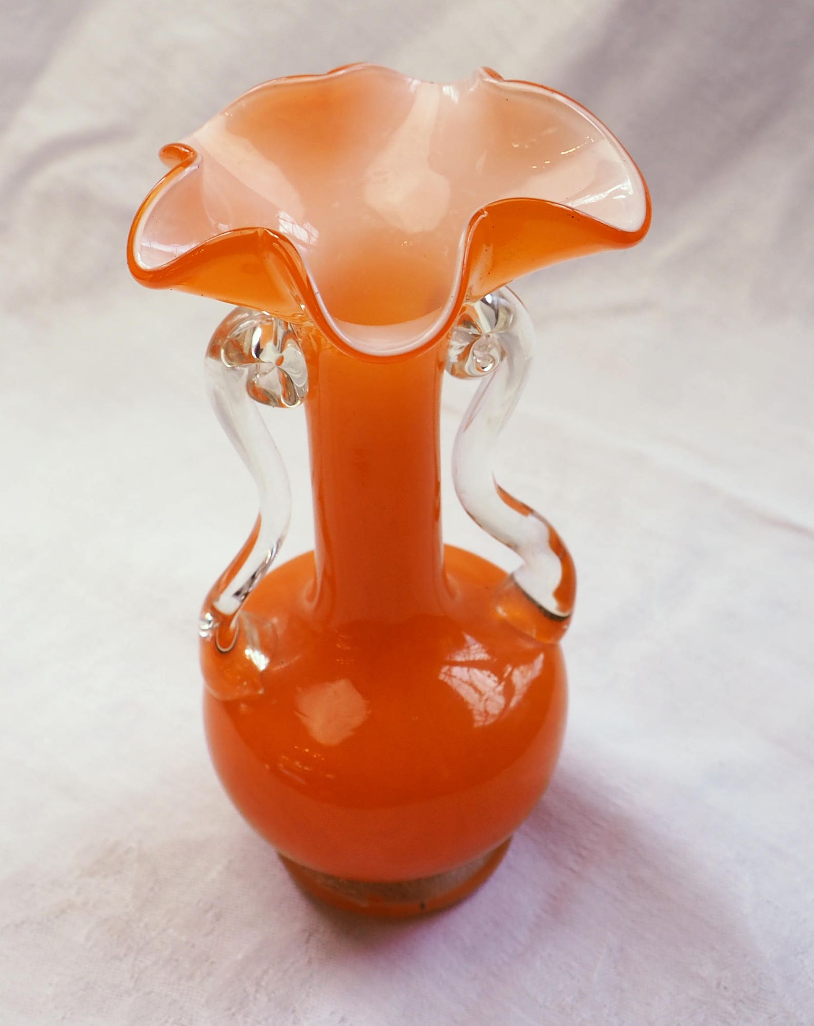 Art Glass Vase Fenton Vintage Orange Hand Mouth Blown Etsy