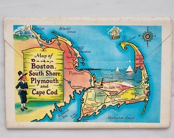 Plymouth Masssachusetts Vintage Souvenir Folder Plastichrome Photograph folding prints Set- - 1950’s-Mid Century- Pilgrims, Cape Cod Antique