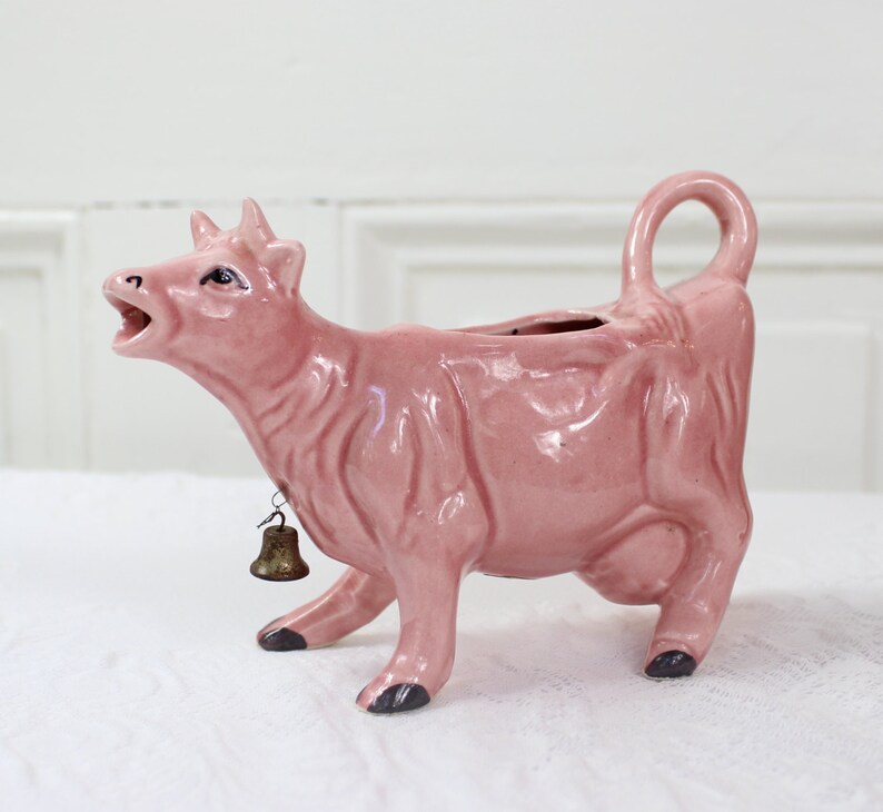 Cow Creamer Vintage Pink Porcelain Cow Pitcher Creamer Bell Etsy