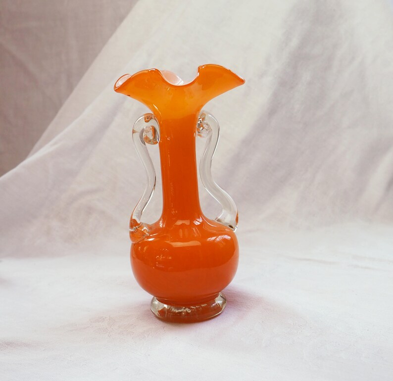 Art Glass Vase Fenton Vintage Orange Hand Mouth Blown Etsy