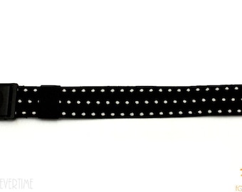 30mm Black w/ White Polka Dots Stretch Nylon Watch Band Strap for Pop Swatch Watches