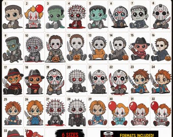 Halloween Embroidery Bundle, 34 Cute Horror Embroidery Designs, Kawaii Machine Embroidery Files, Spooky Embroidery Bundle, Instant Download