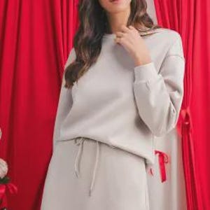 Jet Stream Blue Two Piece Set for Women, Drop Shoulder Pullover and Drawstring Mini Skort, Long Sleeve Casual Matching Outfit