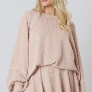 Jet Stream Two Piece Set for Women, Corded Lantern Sleeve Top and Ruffled Mini Skort, High Waist Casual Fall Outfit
