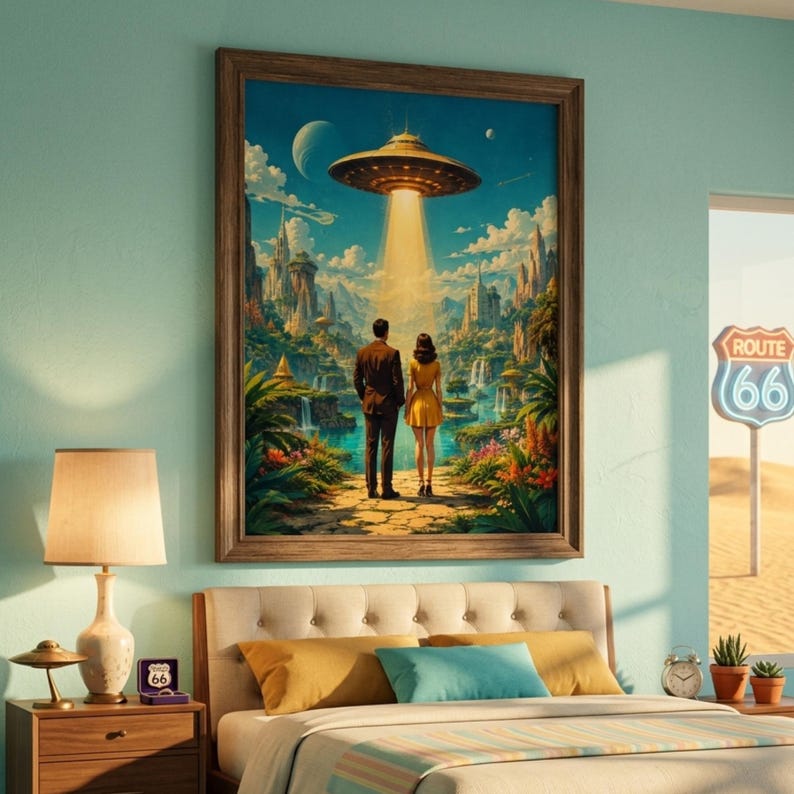 Retro Sci Fi Wall Art Print, UFO Future City Digital Download - Etsy