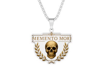 Ciondolo personalizzato con teschio e alloro Memento Mori con foto intagliata