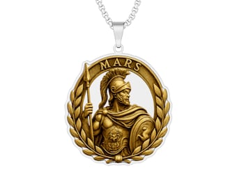 Collana con ciondolo del dio romano Marte / Acciaio inossidabile, argento sterling Talismano di guerra