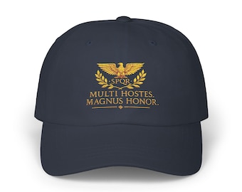 Embroidered Dad Cap, Multi Hostes Magnus Honor Latin Motto, SPQR Eagle