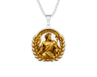 Ciondolo medaglione romano di Giove Iovis / Dio imperiale del tuono dorato