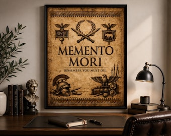 Poster Memento Mori – Filosofia stoica romana, citazione latina, decorazione murale (download digitale)