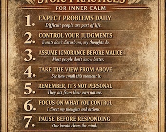 Poster sulle pratiche stoiche – Calma interiore, saggezza da Aurelio, Epitteto, Seneca (formato A1 stampabile)
