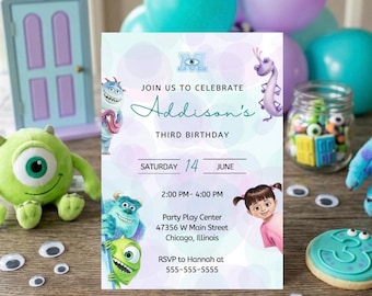 Monsters Inc. Birthday Invitation Template, Friendly Monsters Birthday Invite (Digital Download)