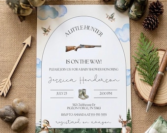 Invitación para baby shower de Little Hunter, acuarela (descarga editable)